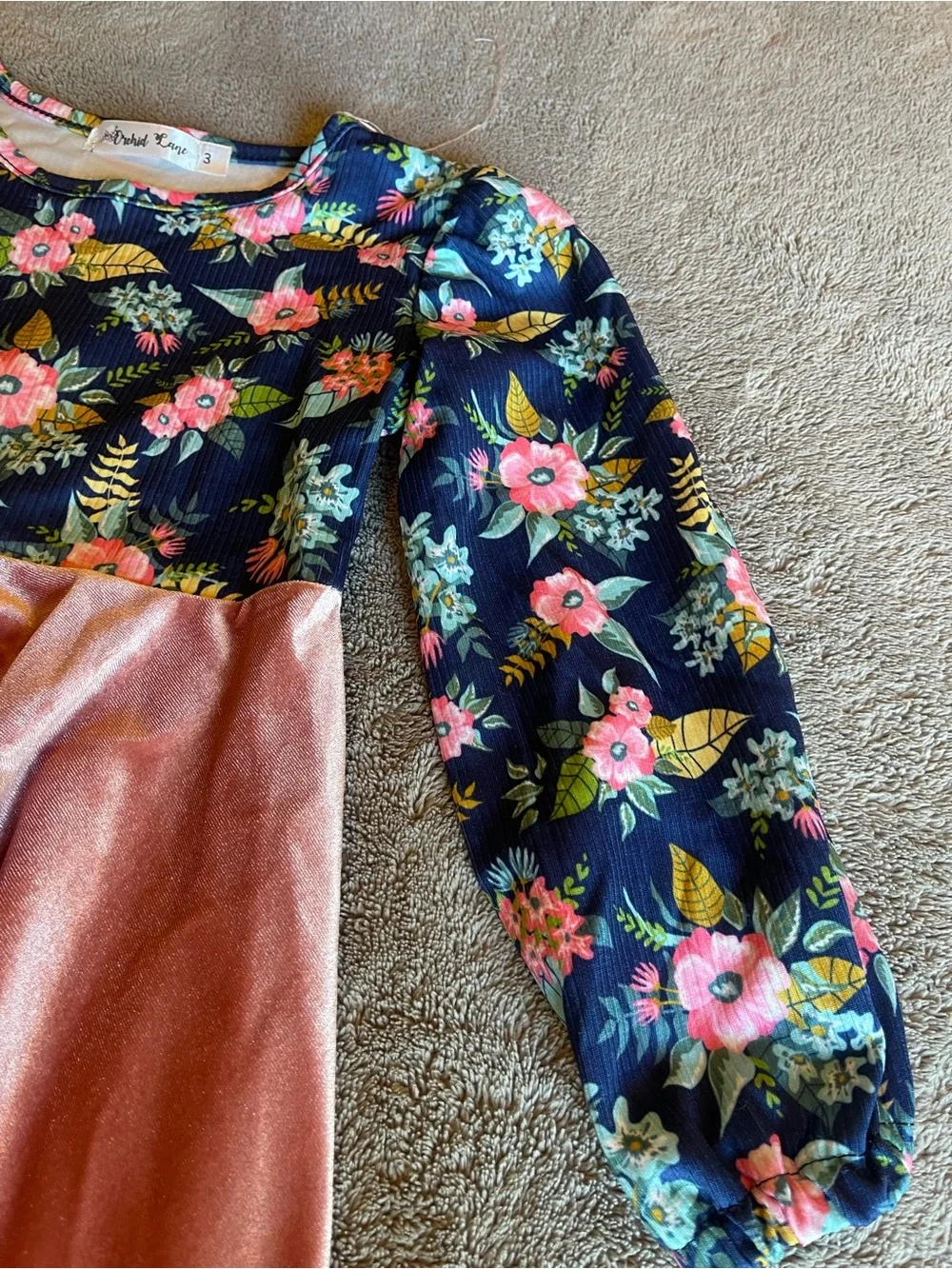 Orchid Lane Navy Floral Top with Pink Velvet Skirt Girls' Dress
